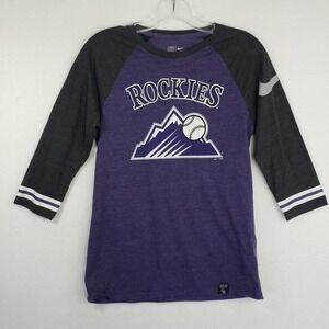 Nike Colorado Rockies MLB Baseball Purple Raglan 3/4 Sleeve T-Shirt Womens Small